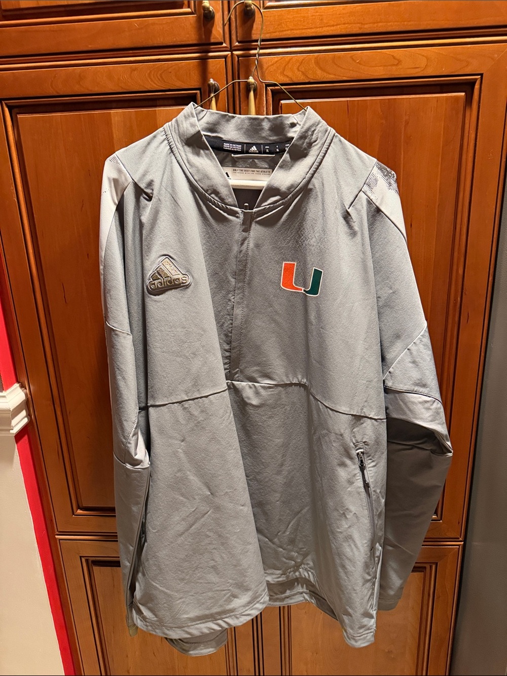 adidas Light Gray Miami Hurricanes 1/4 Zip Athletic Jacket